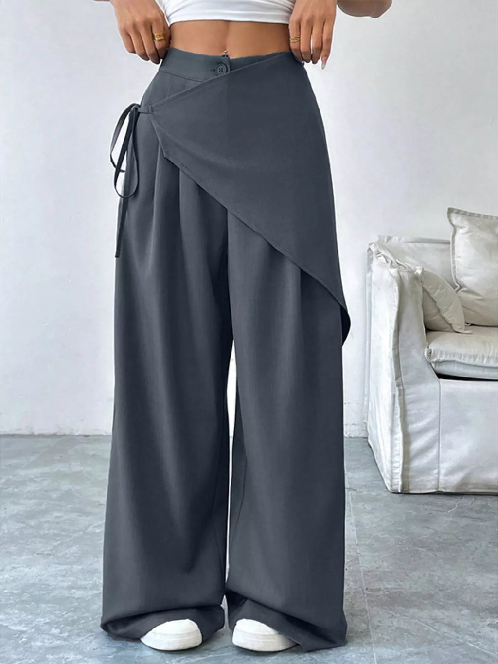 Asymmetrical Wrap Wide-Leg Pants