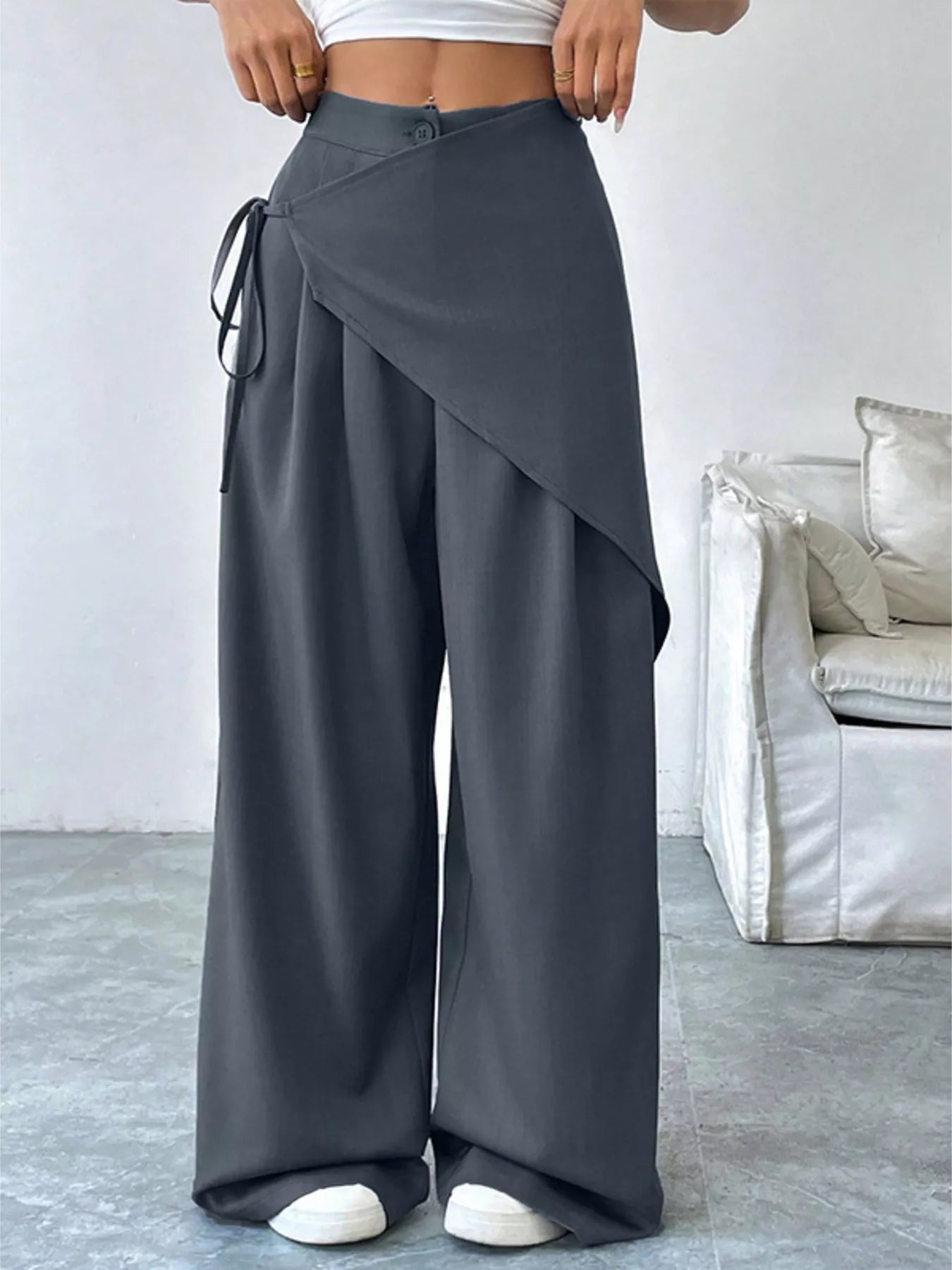 Asymmetrical Wrap Wide-Leg Pants