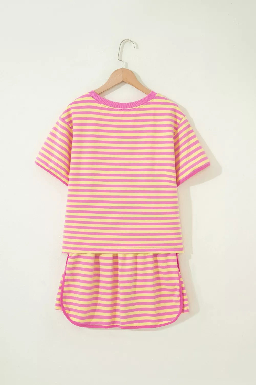 Striped Round Neck Tee and Shorts Casual Set