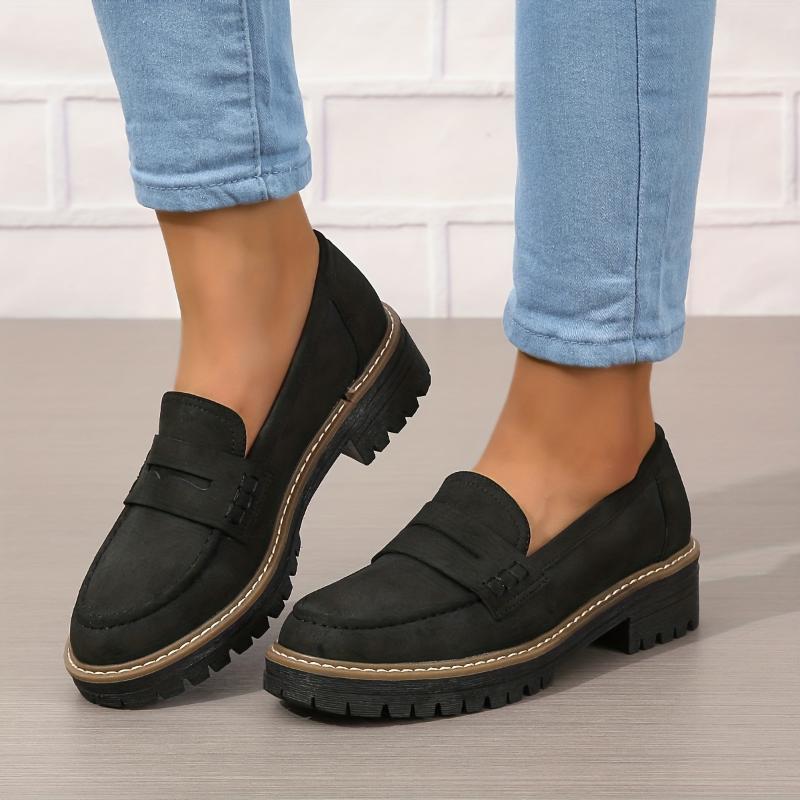 Thick-Sole Solid Color Loafers Women | Trendy Chunky Flats