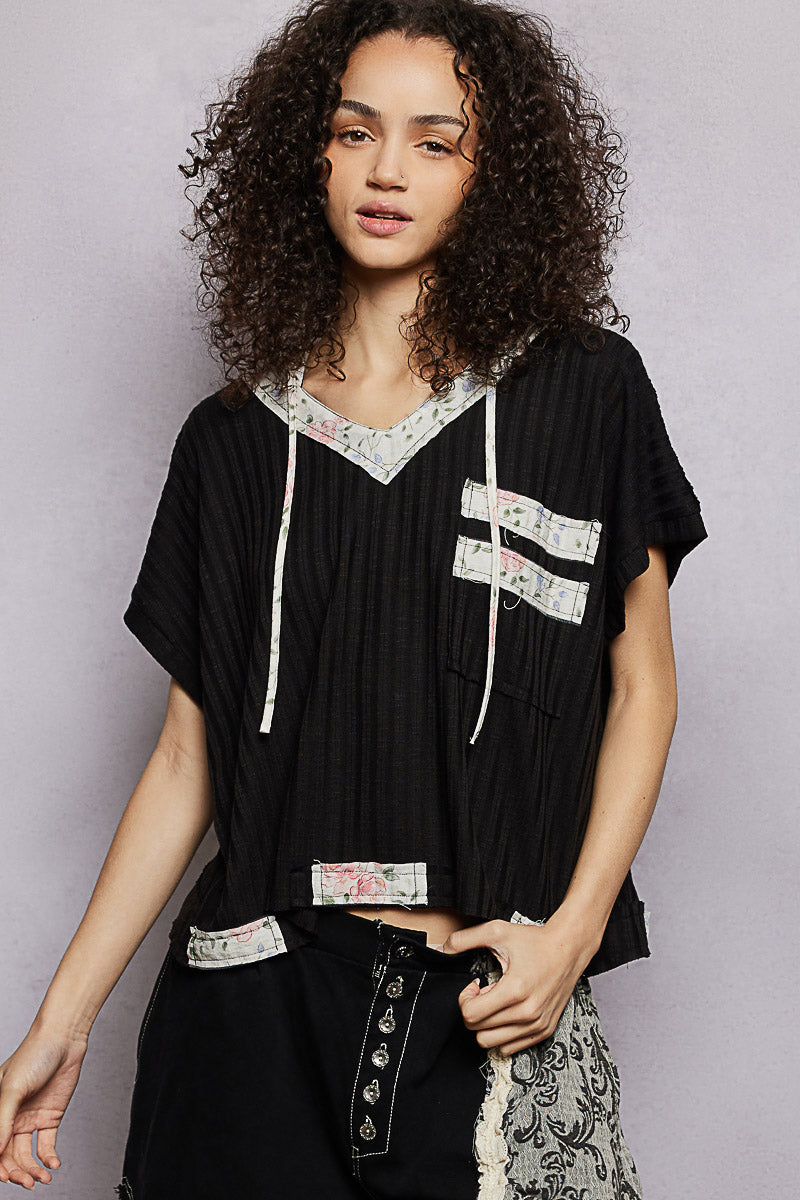 POL Short Sleeve Hooded Top with Back-Open Detail