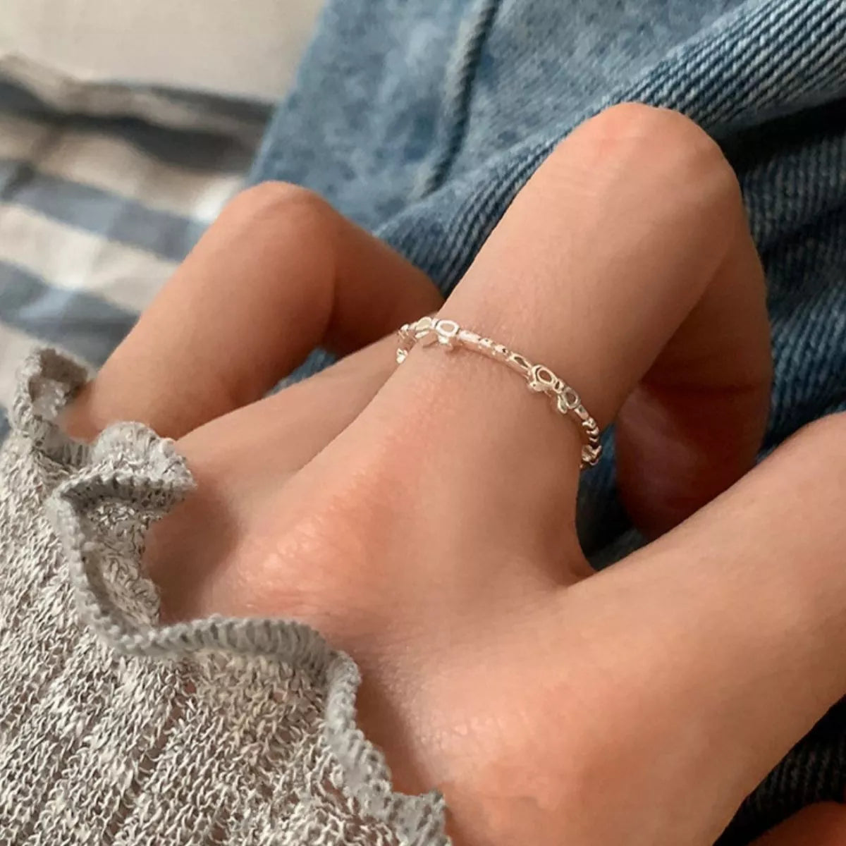 925 Sterling Silver Bow Open Ring