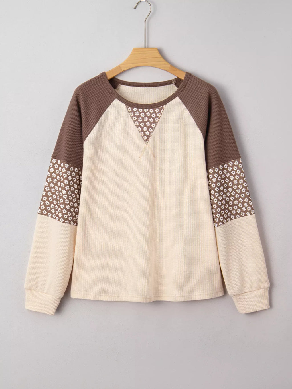Floral Print Patchwork Color Block Long Sleeve Top