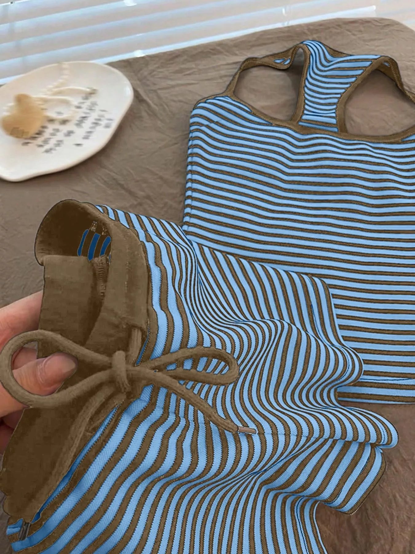 Striped Tank Top and Shorts Set