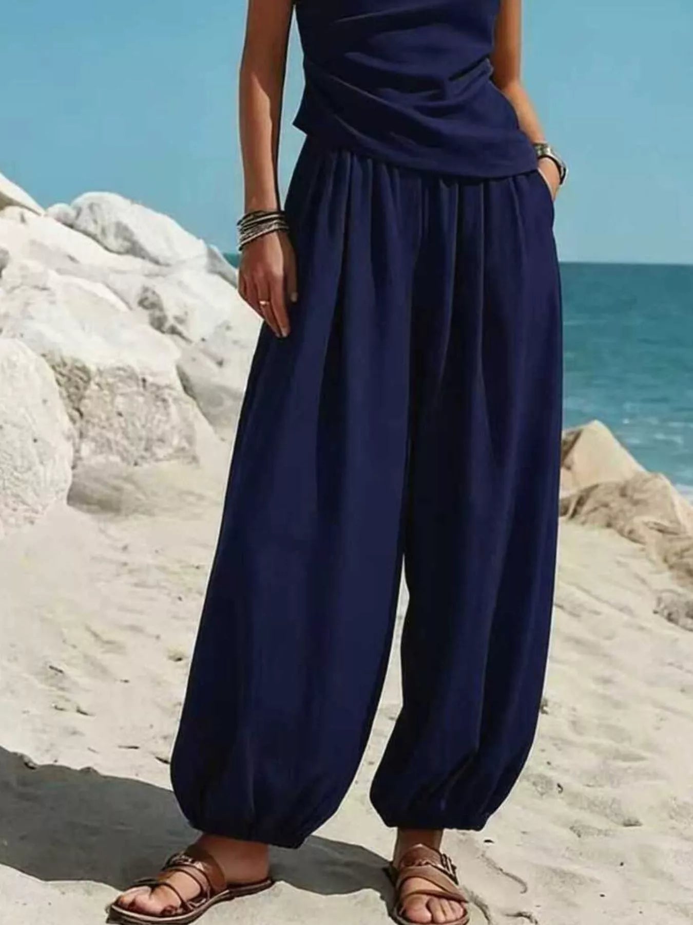 Full Size One-Shoulder Top and Wide Leg Pants Set Plus Size