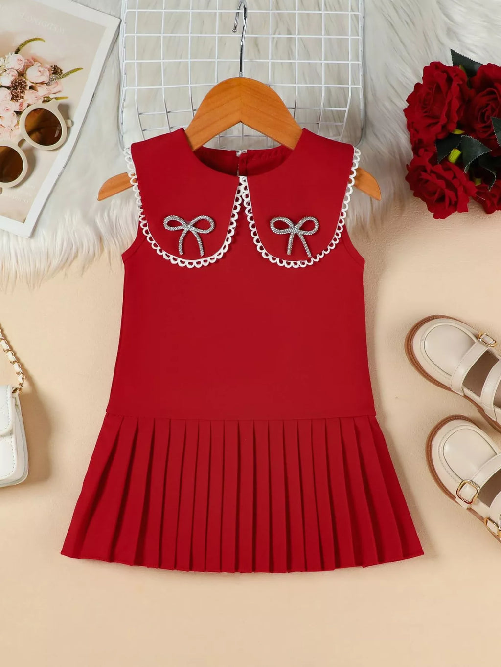 Children's Bow-Accented Pleated Dress