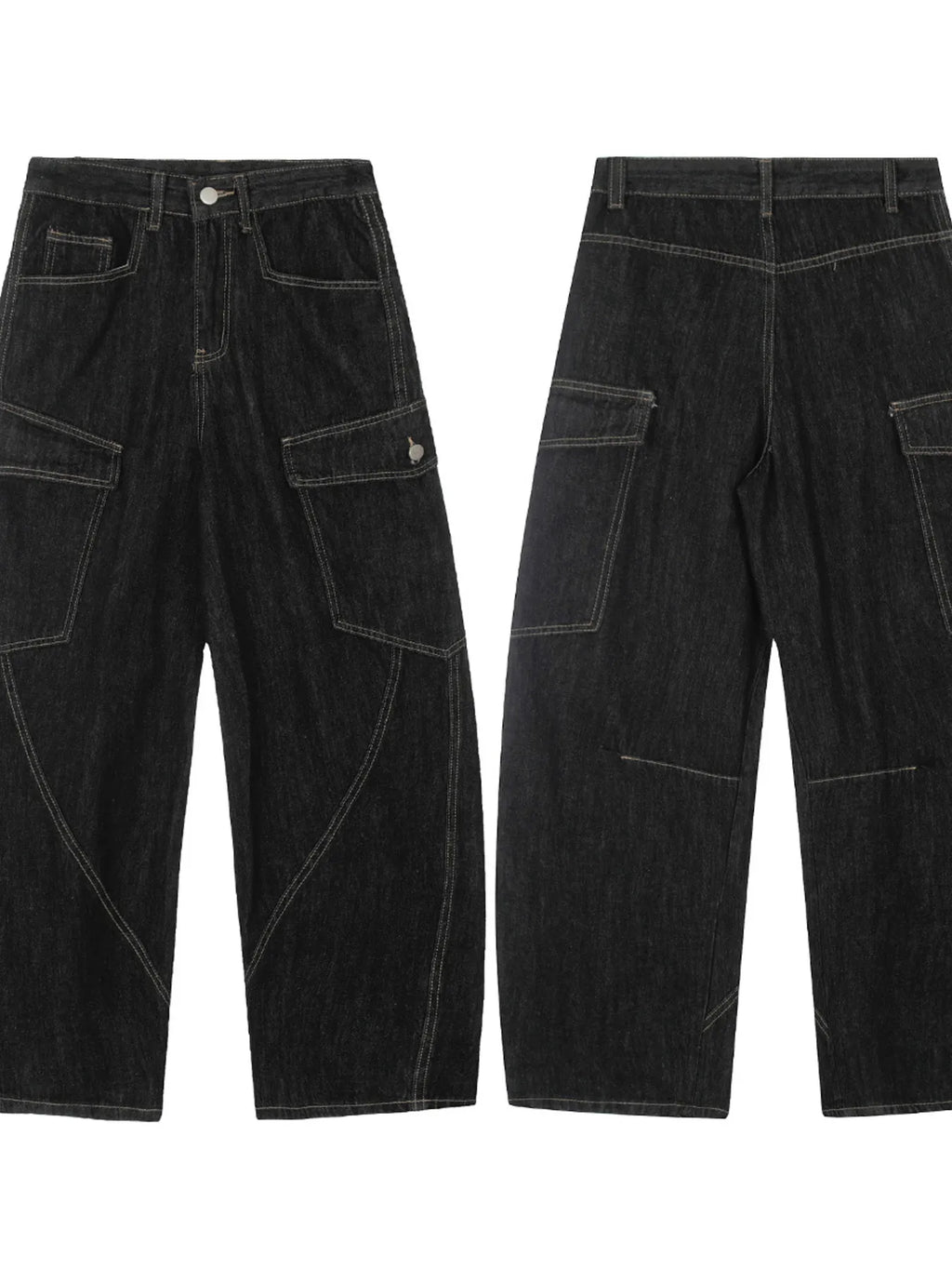 Men's Washed Curved Jeans with Contrast Stitching