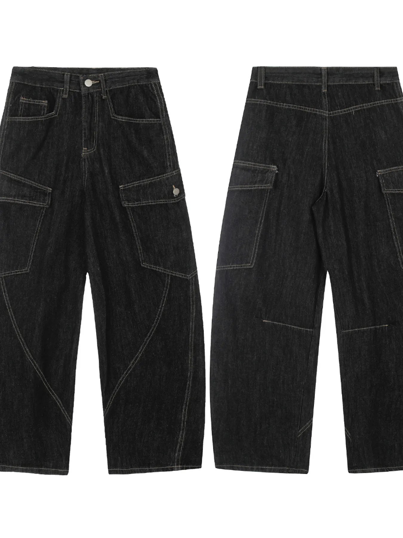 Men's Washed Curved Jeans with Contrast Stitching