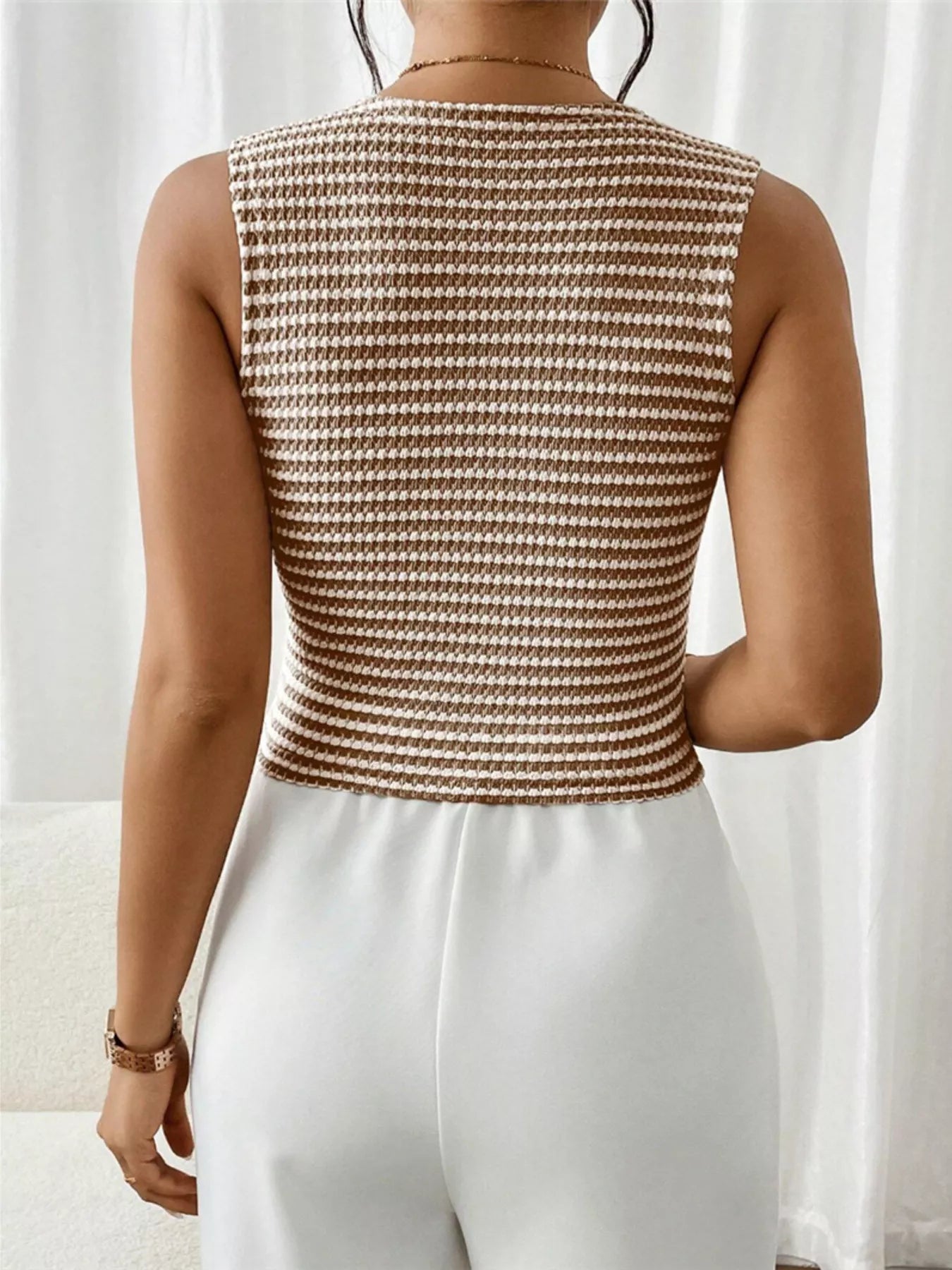 Striped Knit V-Neck Vest