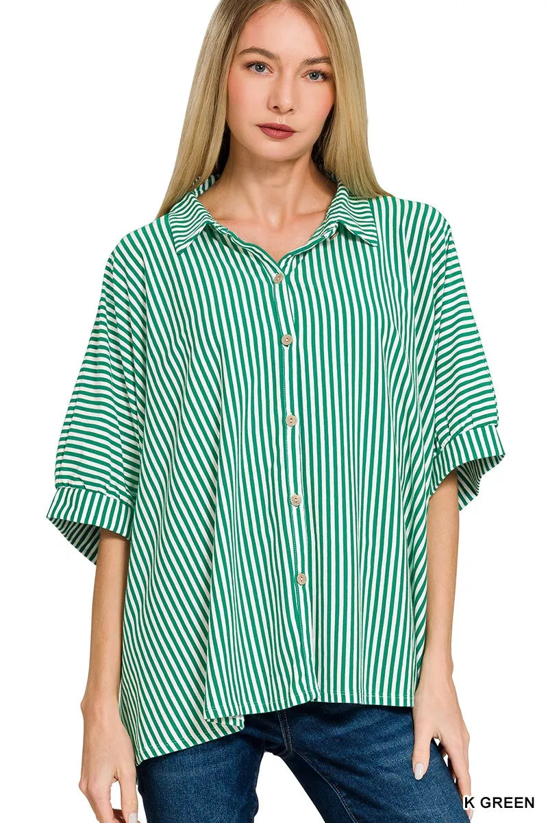 Zenana Oversized Stripe Button Down Shirt