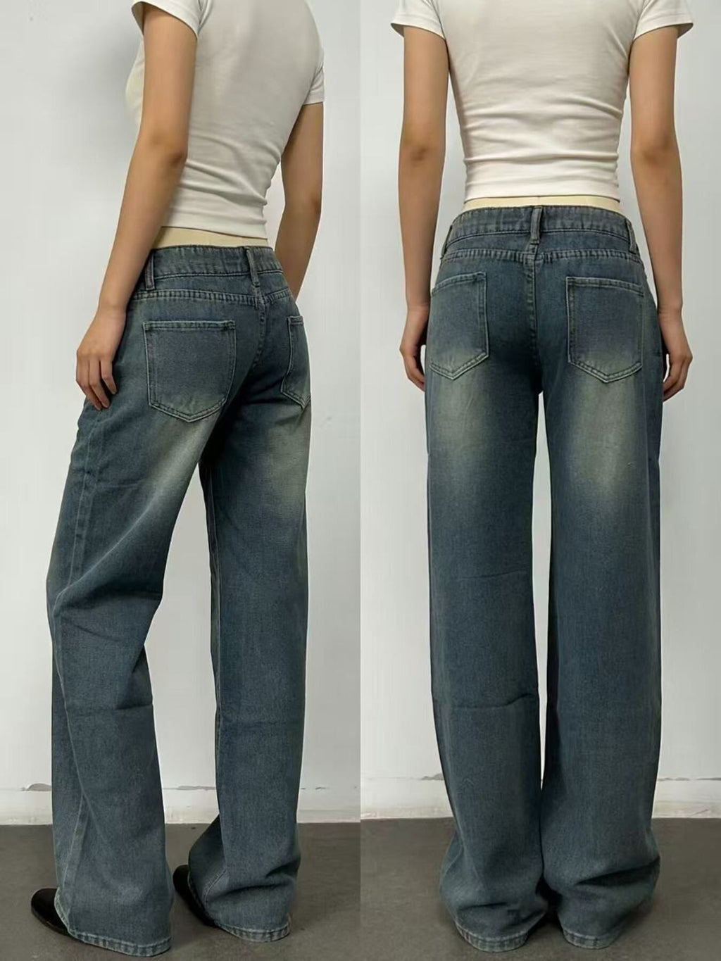Vintage Wash Wide Leg Jeans