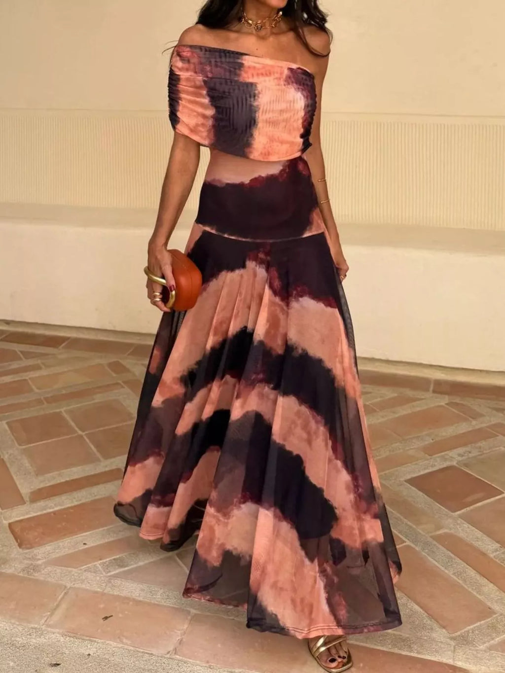 Printed Short Sleeve Maxi Dress