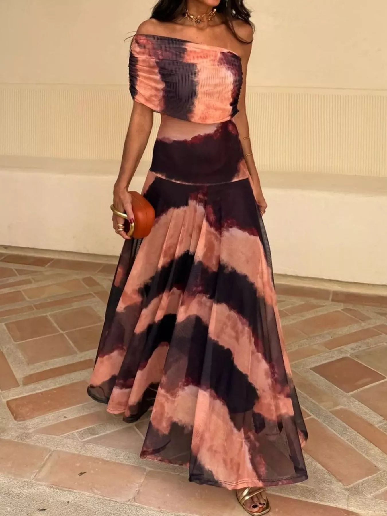 Printed Short Sleeve Maxi Dress