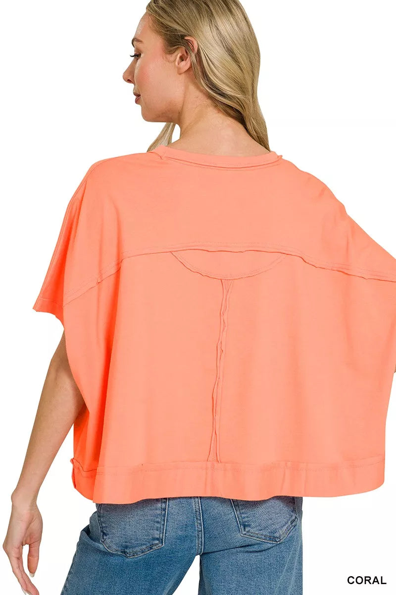 Zenana Exposed Seam Boxy Top