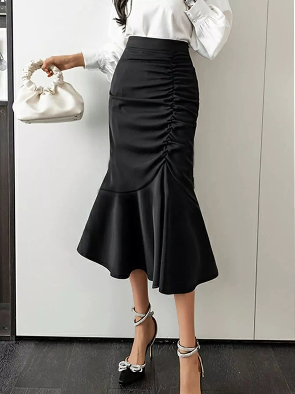 Ruched High Waist Mermaid Skirt