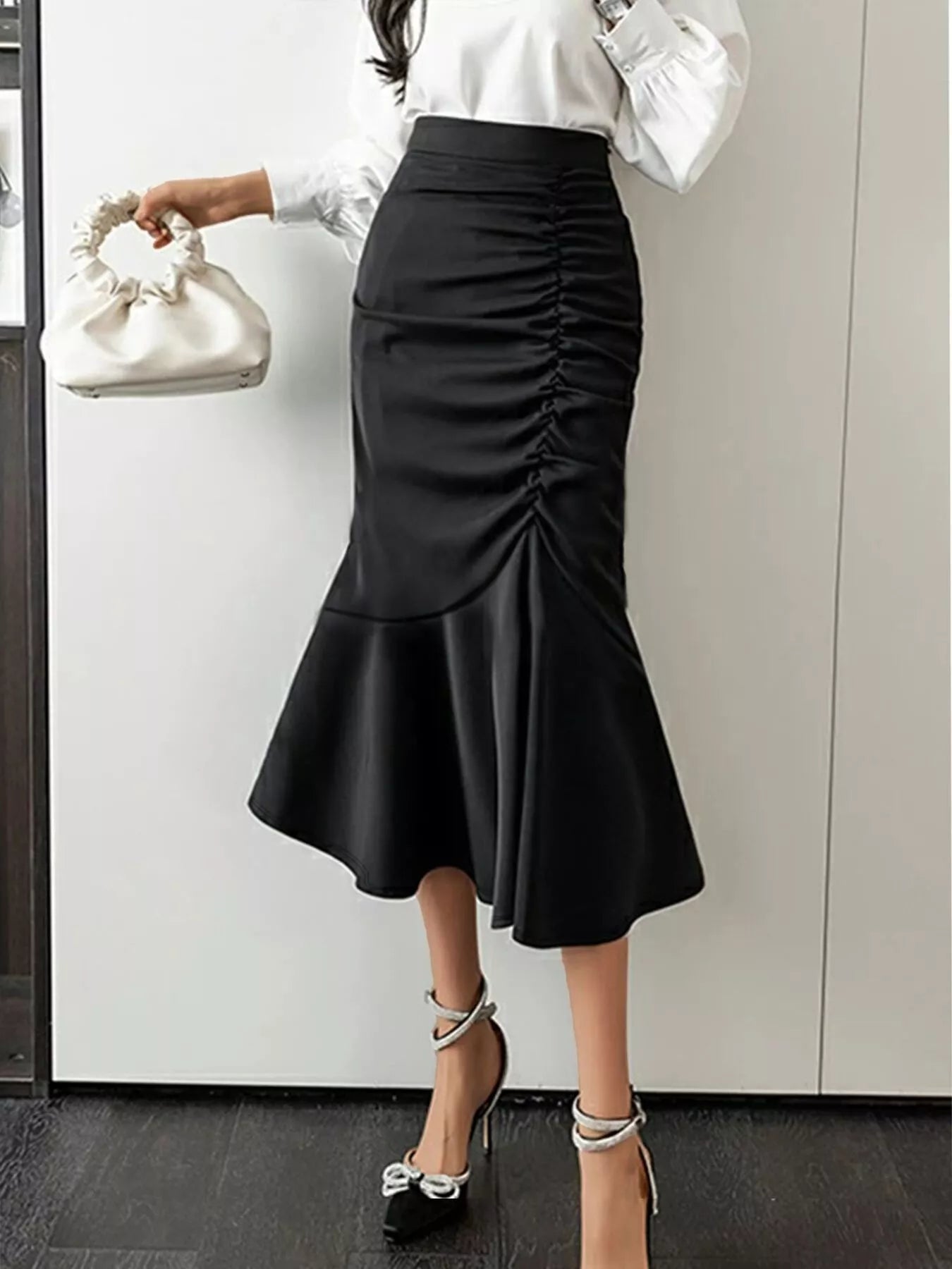 Ruched High Waist Mermaid Skirt
