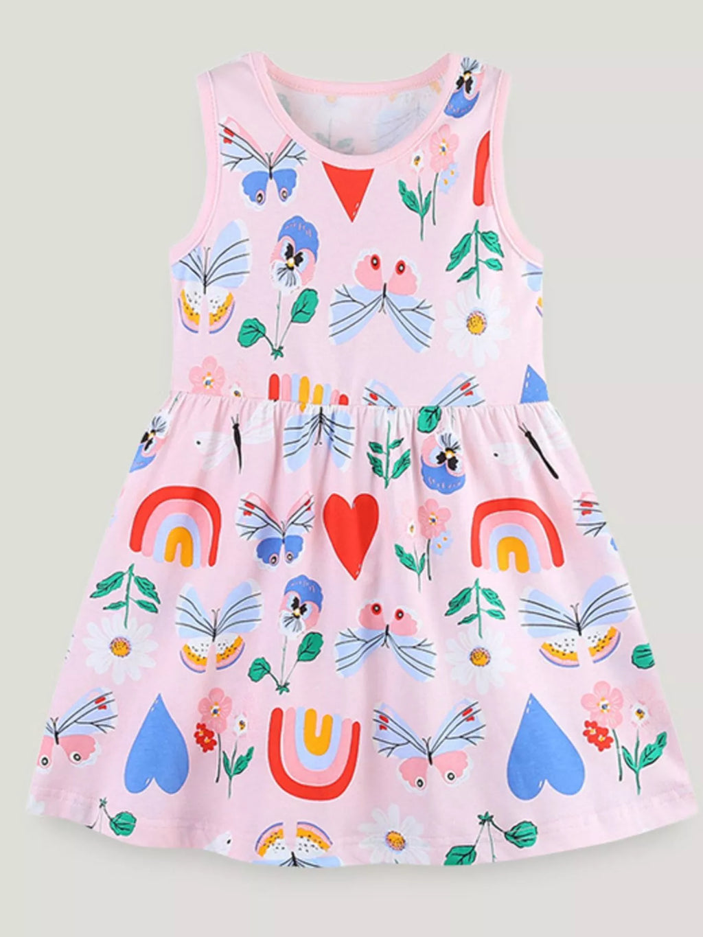 Children's Butterfly and Rainbow Print Sleeveless Dress
