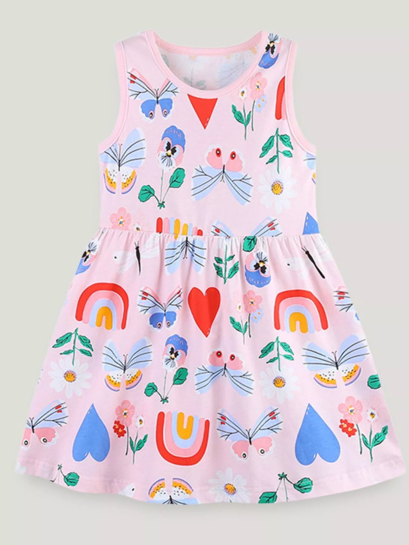 Children's Butterfly and Rainbow Print Sleeveless Dress