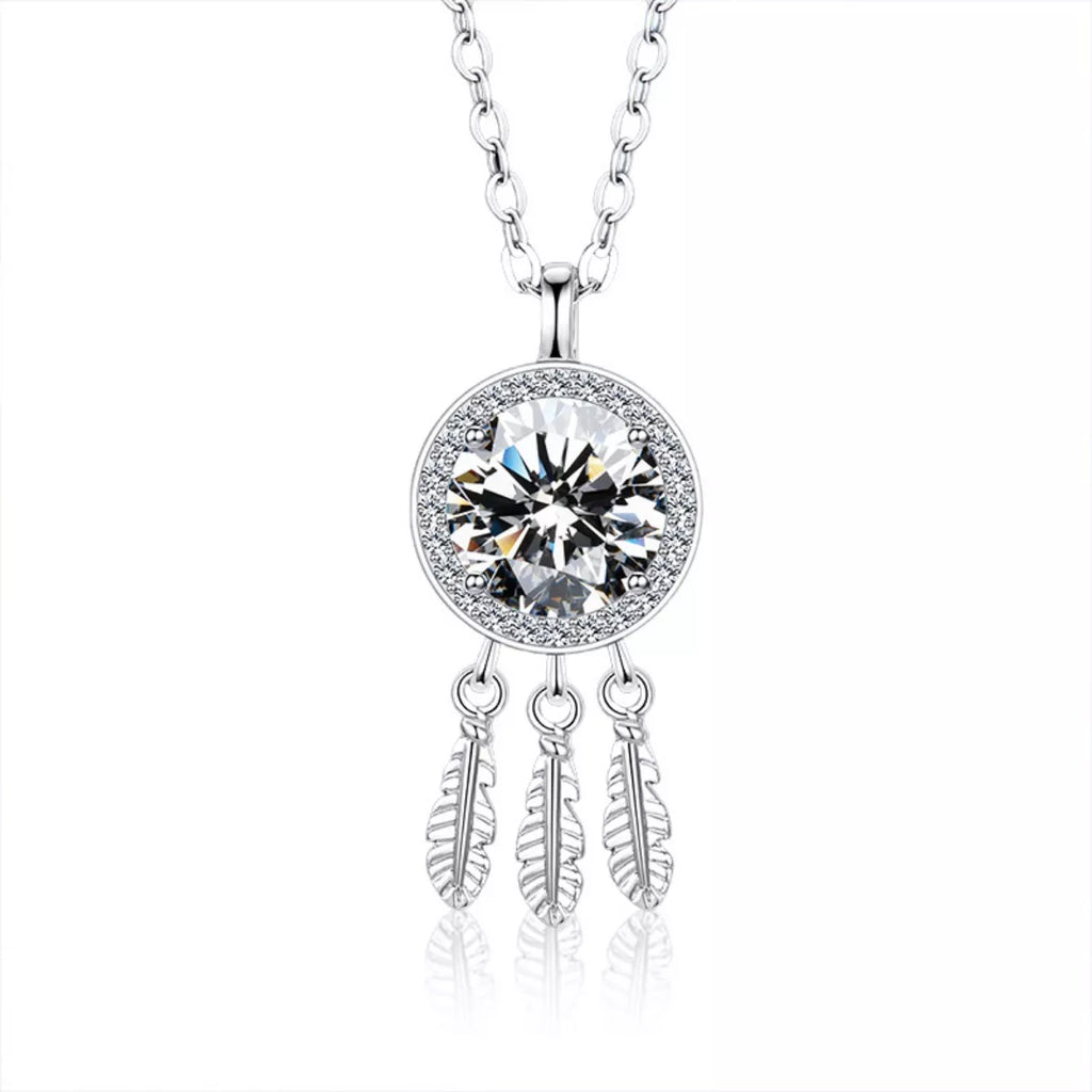 1 Carat Moissanite 925 Sterling Silver Dreamcatcher Pendant Necklace