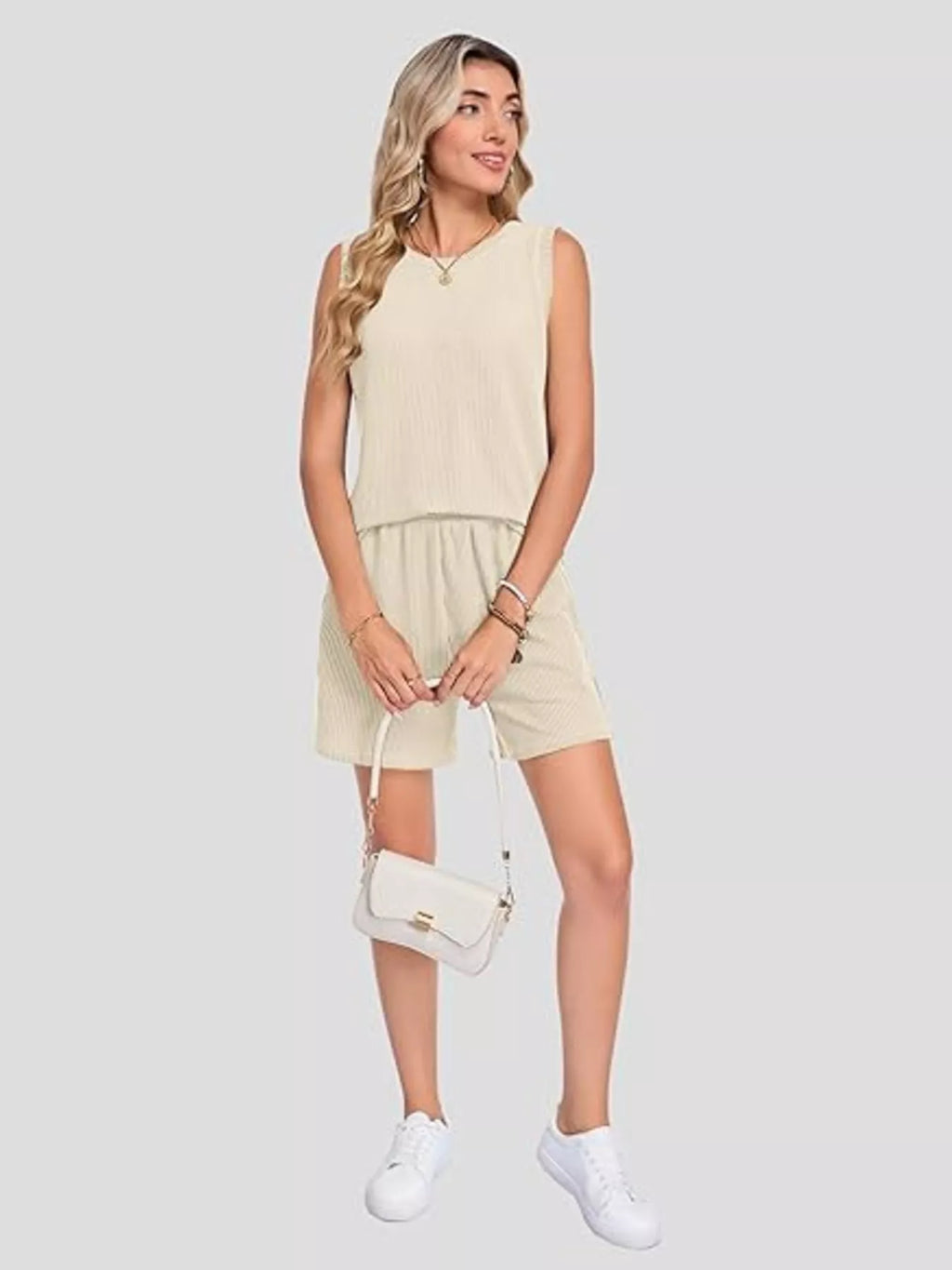 Casual Ribbed Knit Sleeveless Top and Shorts Set