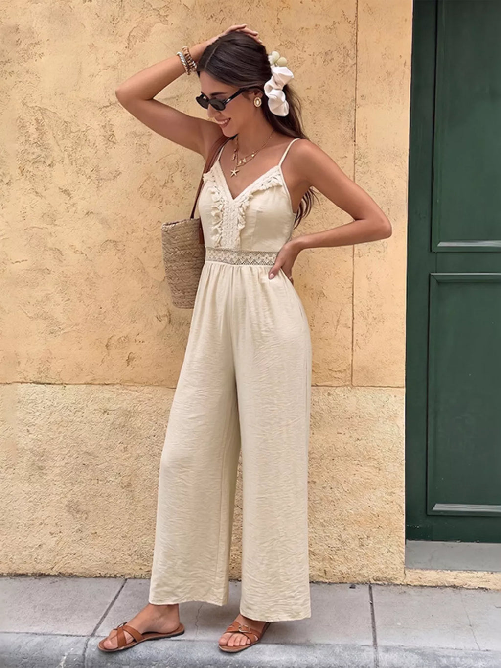 Lace Trim Spaghetti Strap Jumpsuit