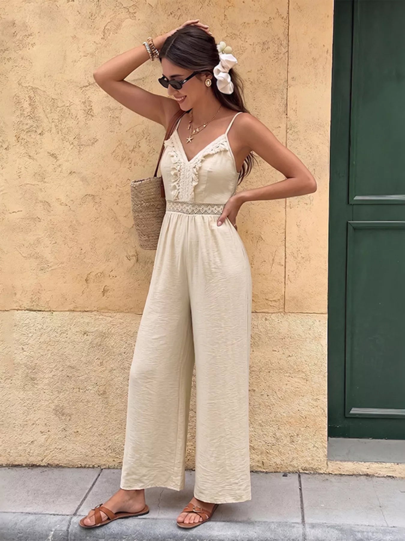 Lace Trim Spaghetti Strap Jumpsuit