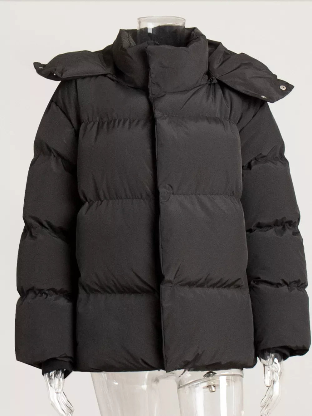 Pocketed Zip Up Hooded Puffer Jacket