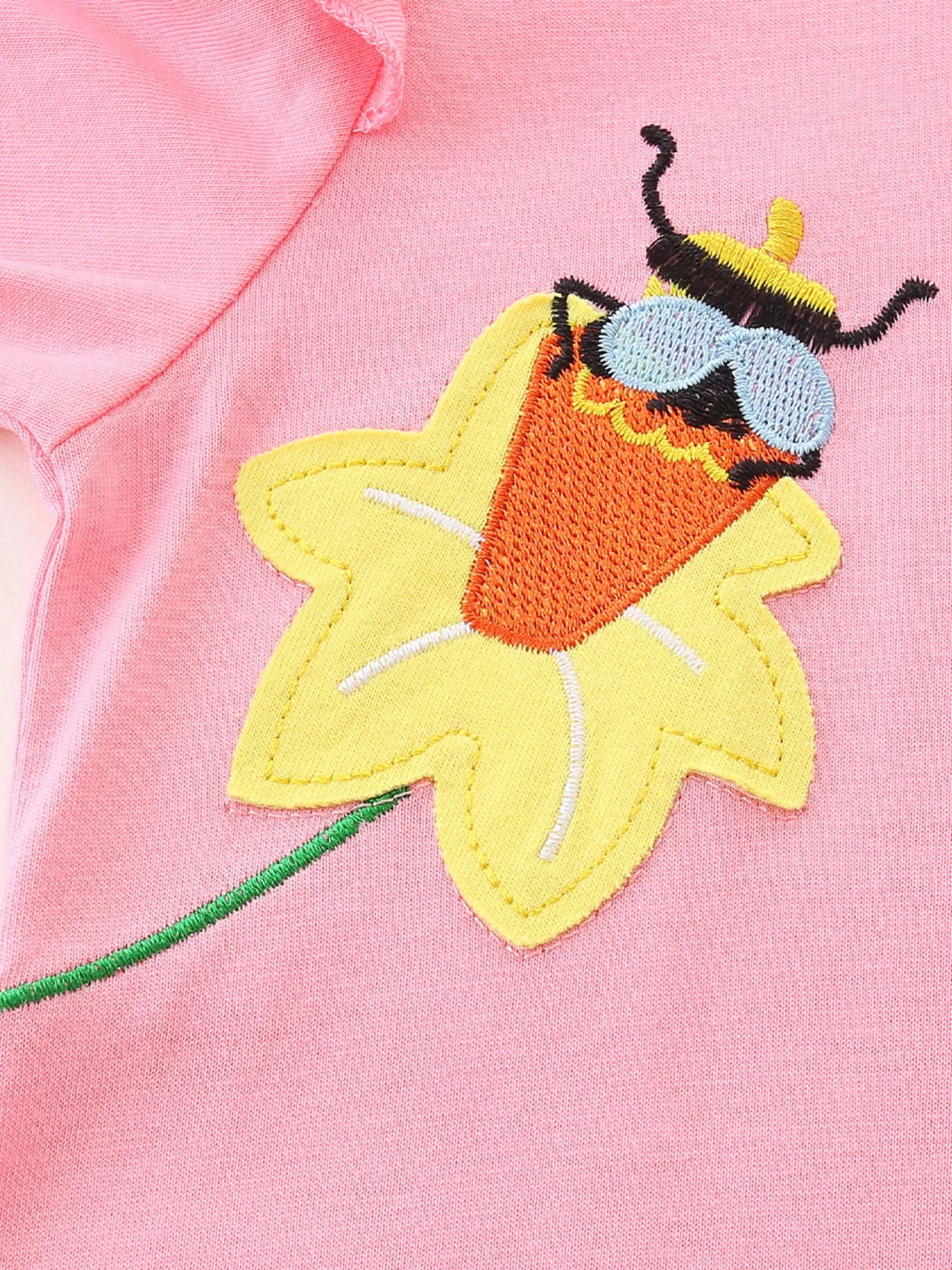 Children's Insect and Flower Appliques Long-Sleeve Dress