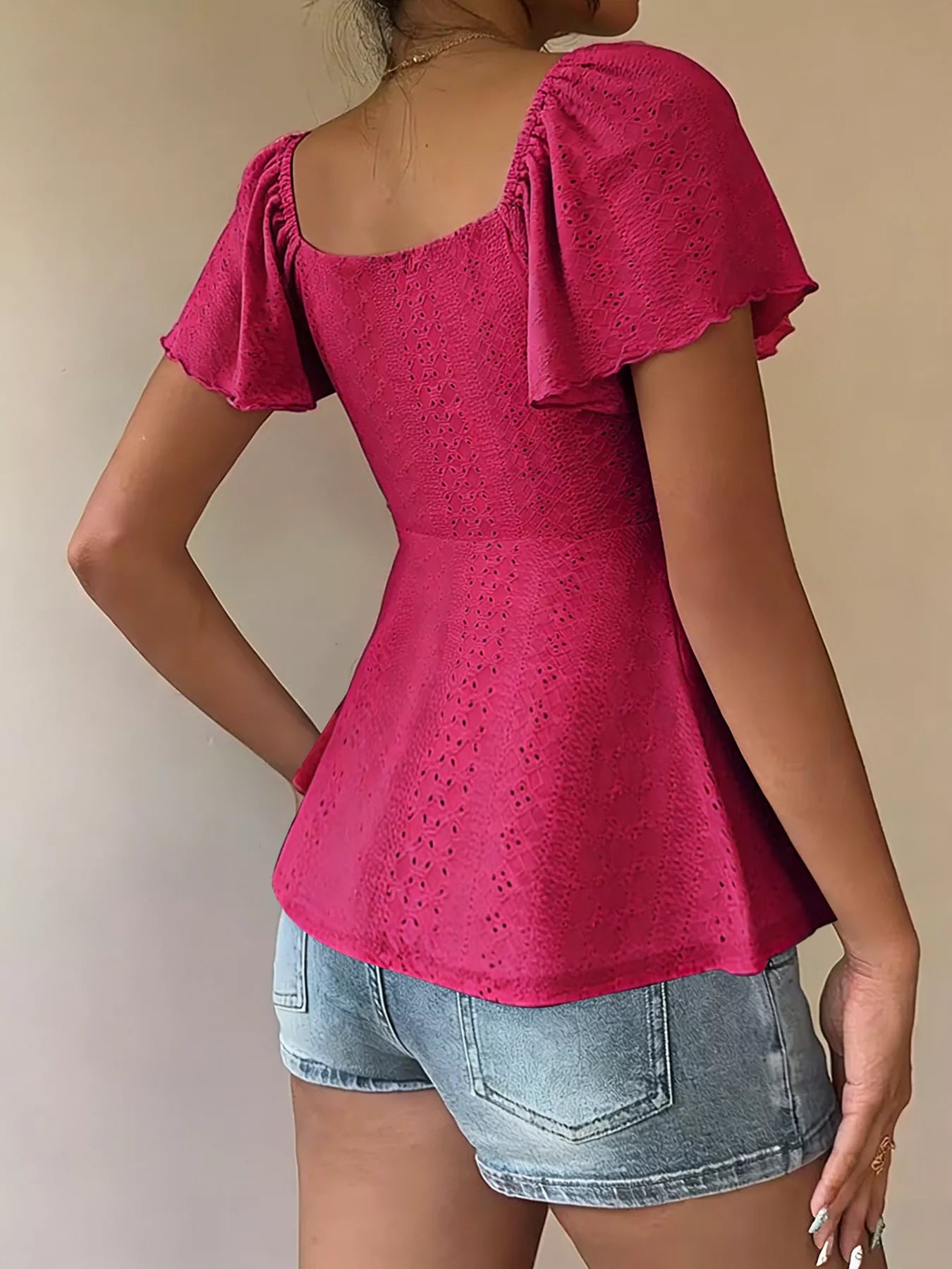 Sweetheart Neck Flutter Sleeve Top