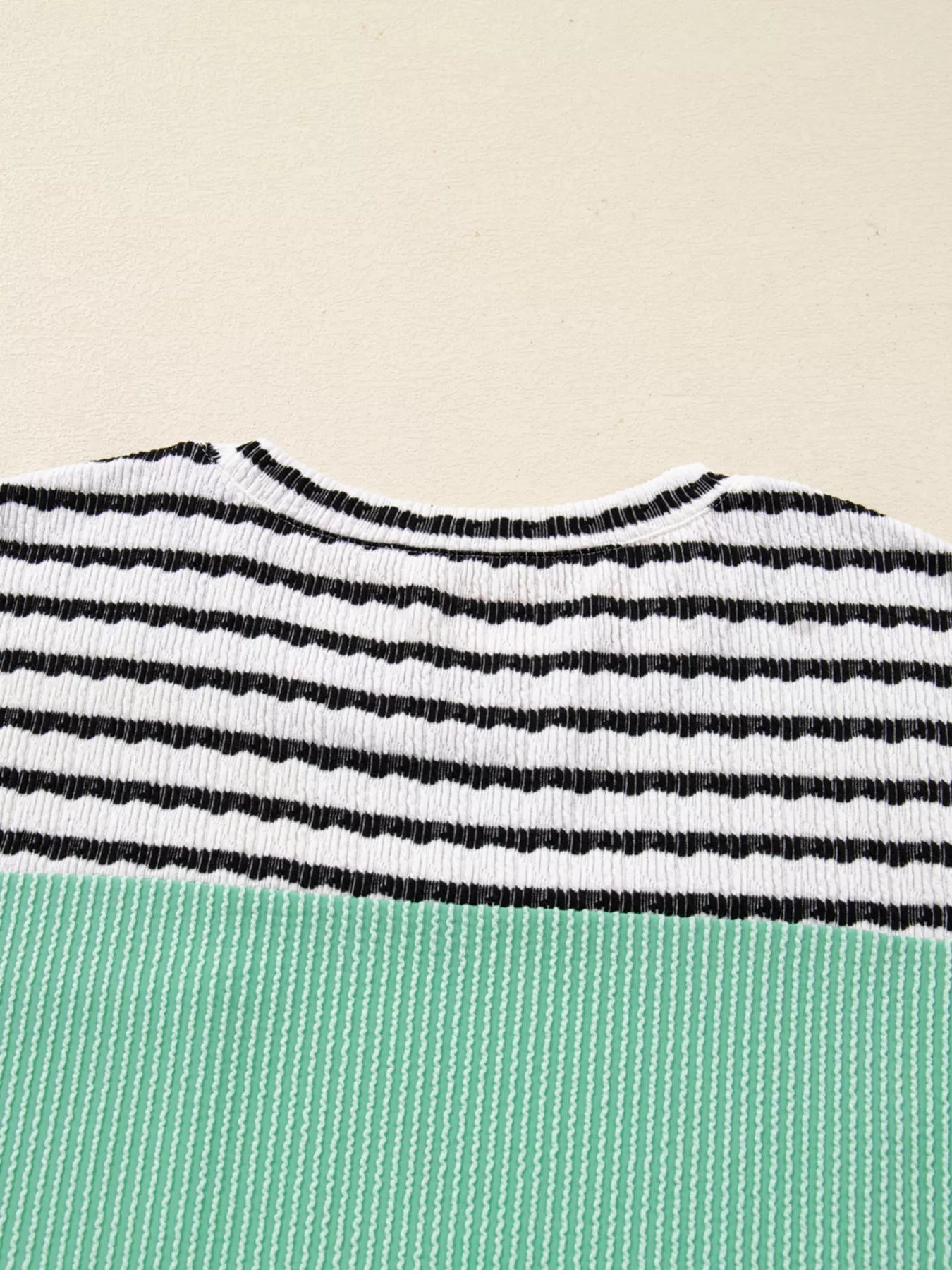 Twisted Ribbed Contrast Round Neck Striped Patchwork Long Sleeve Top
