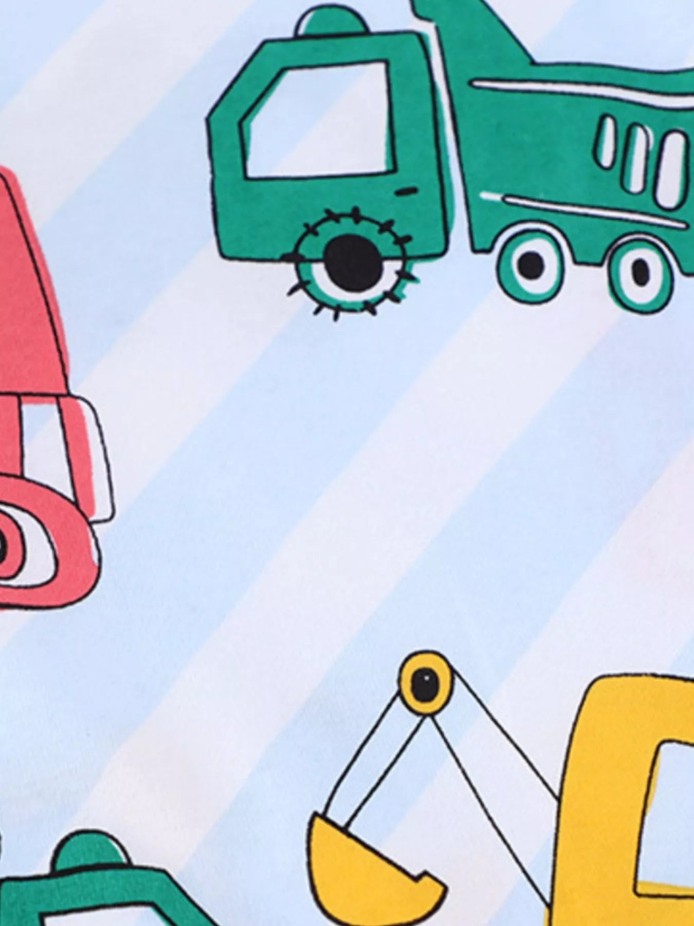 Children's Cartoon Construction Vehicle Print Crew Neck Short Sleeve T-Shirt