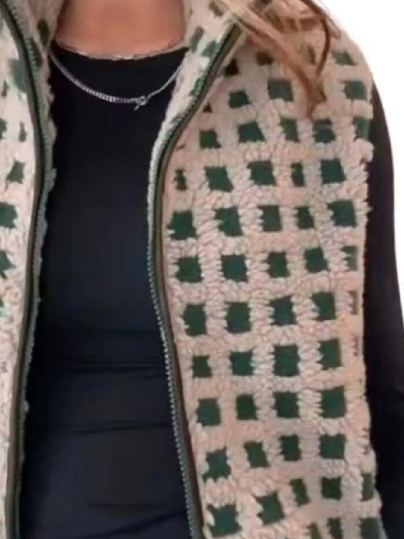 Plaid Zip Up Vest Coat