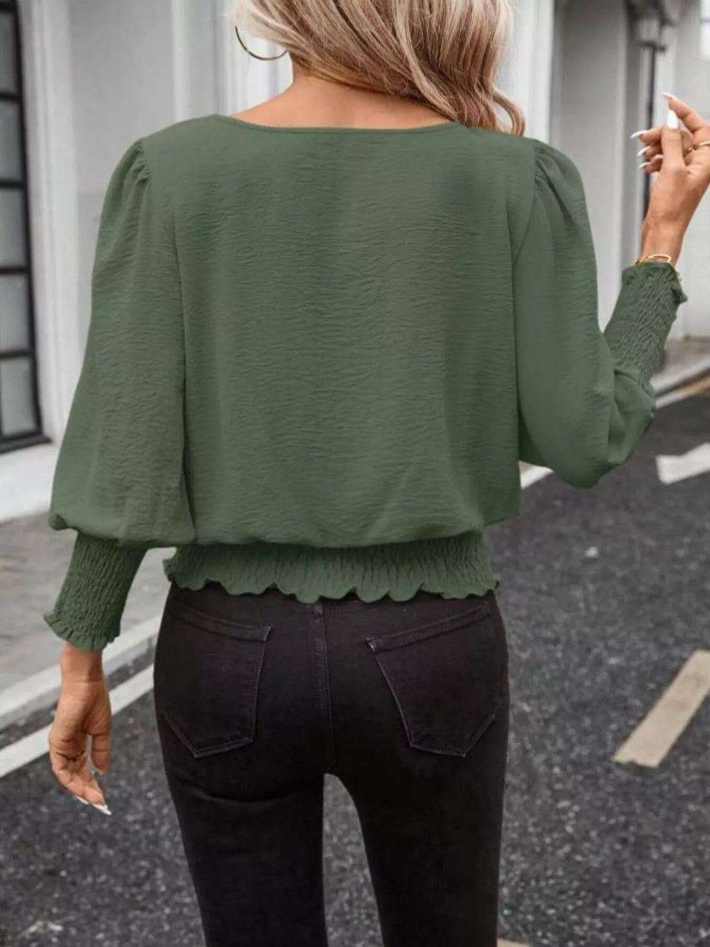 Smocked Waist Round Neck Blouse