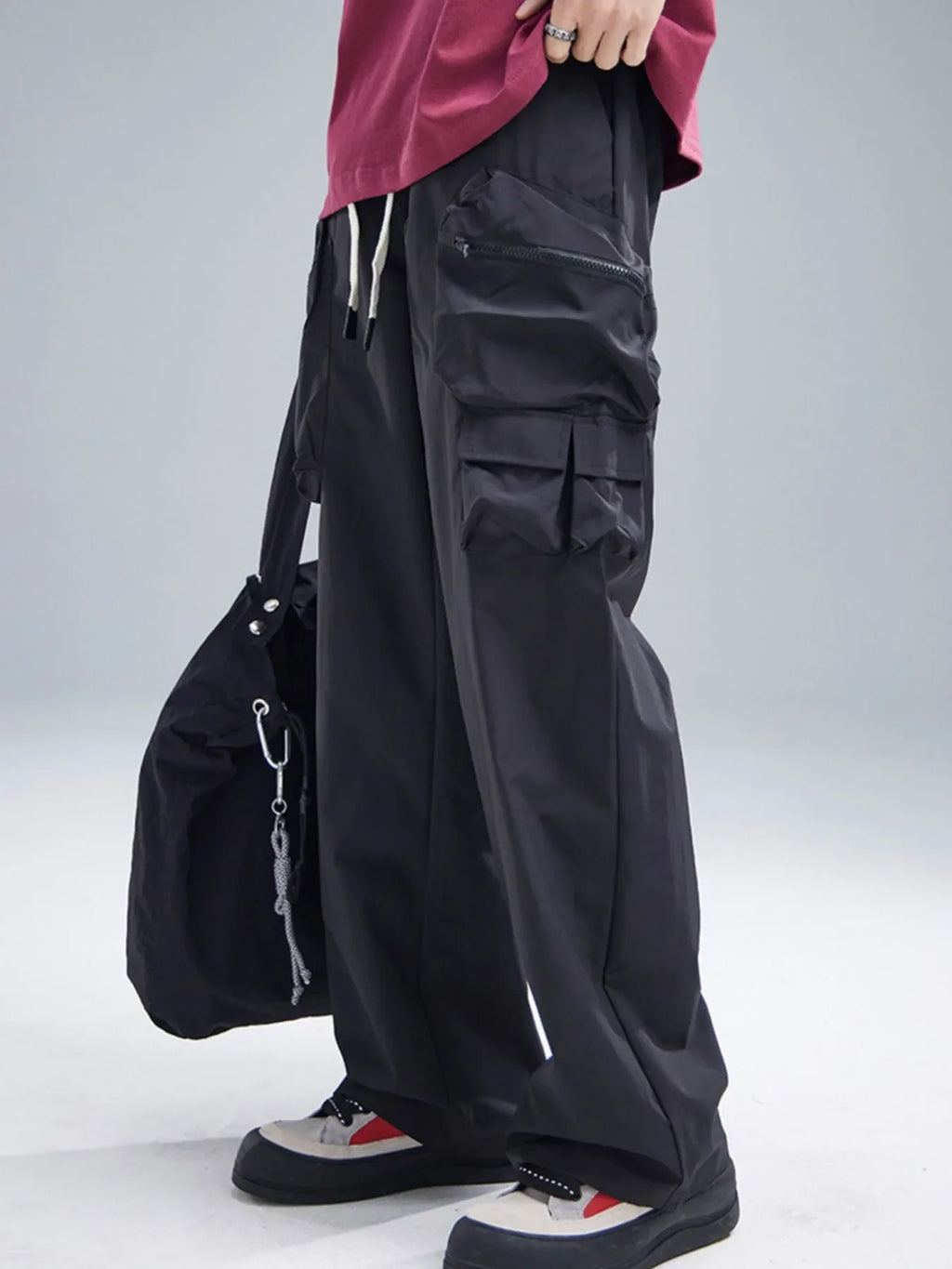 Men's Multi-Pocket Cargo Wide Leg Pants with Drawstring Waist