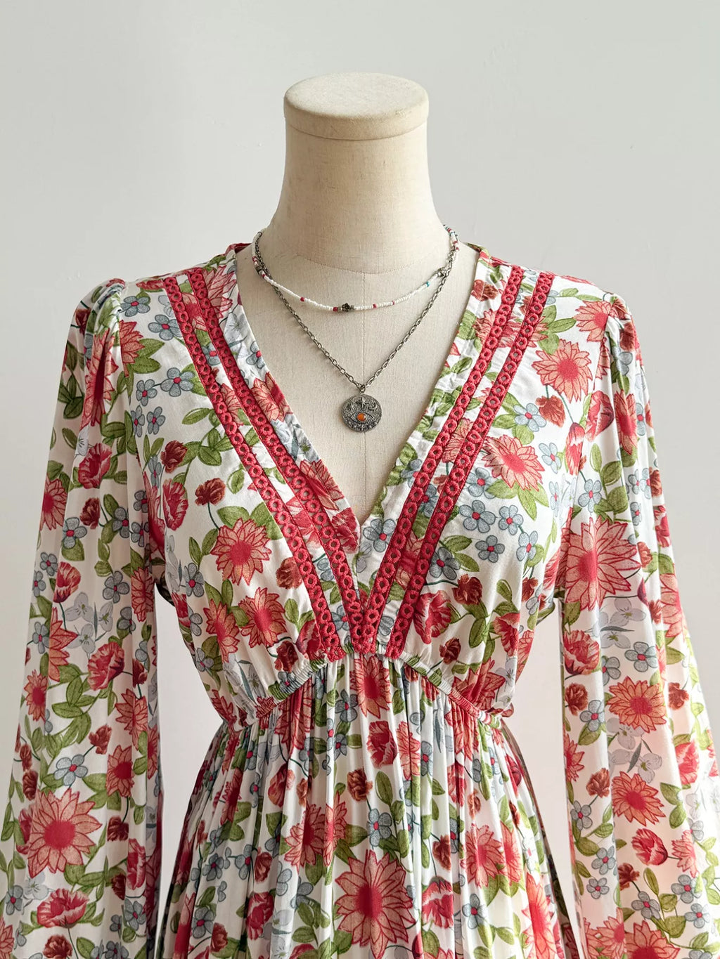 Floral Print V-Neck Bohemian Midi Dress