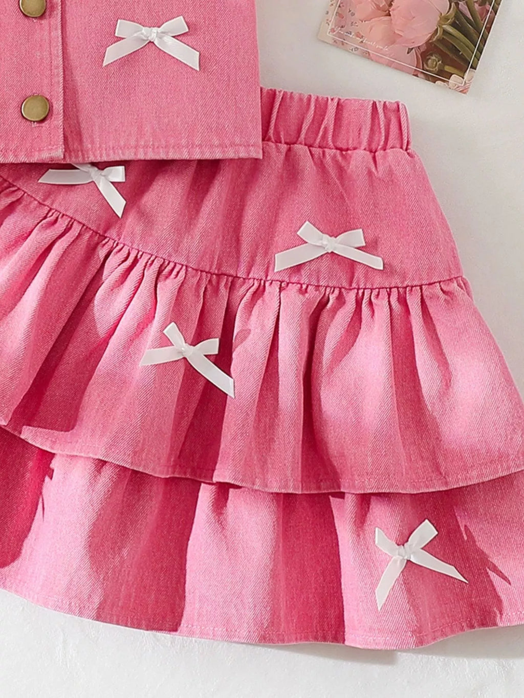 Children's Button UP Vest and Skirt Denim Set