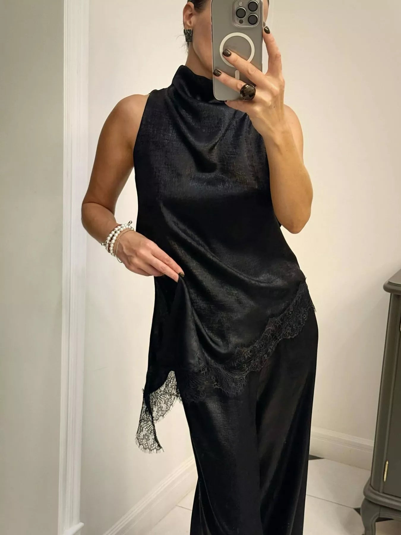 High Neck Lace Trim Cami