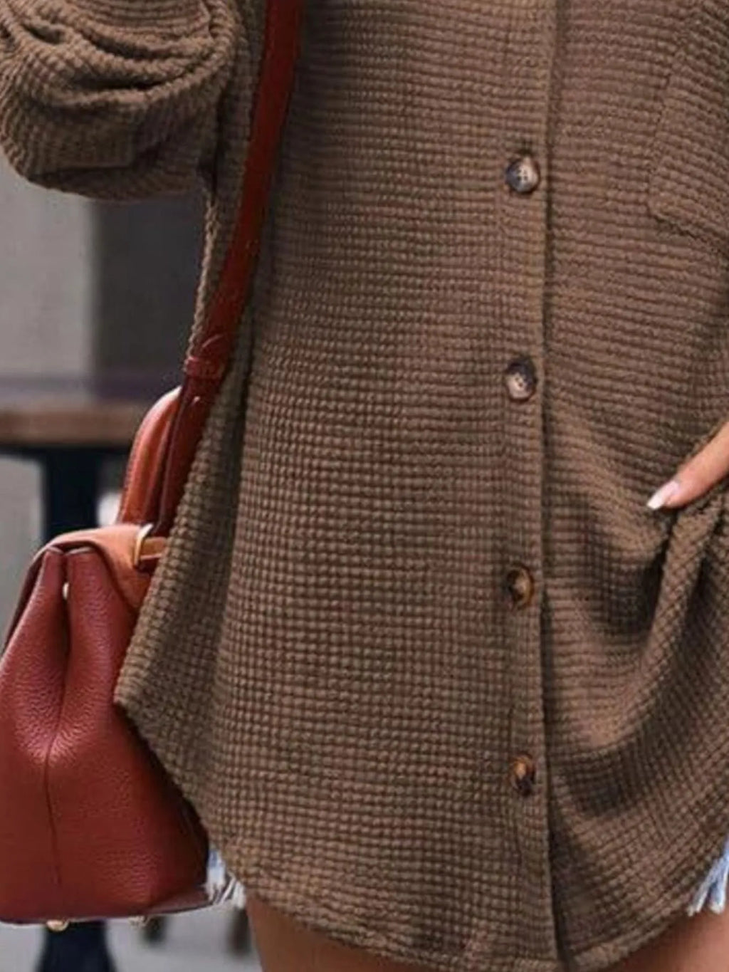 Waffle Knit Button-Down Shirt