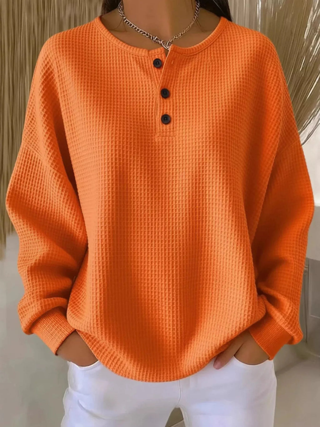 Full Size Waffle Knit Half Button T-Shirt Plus Size