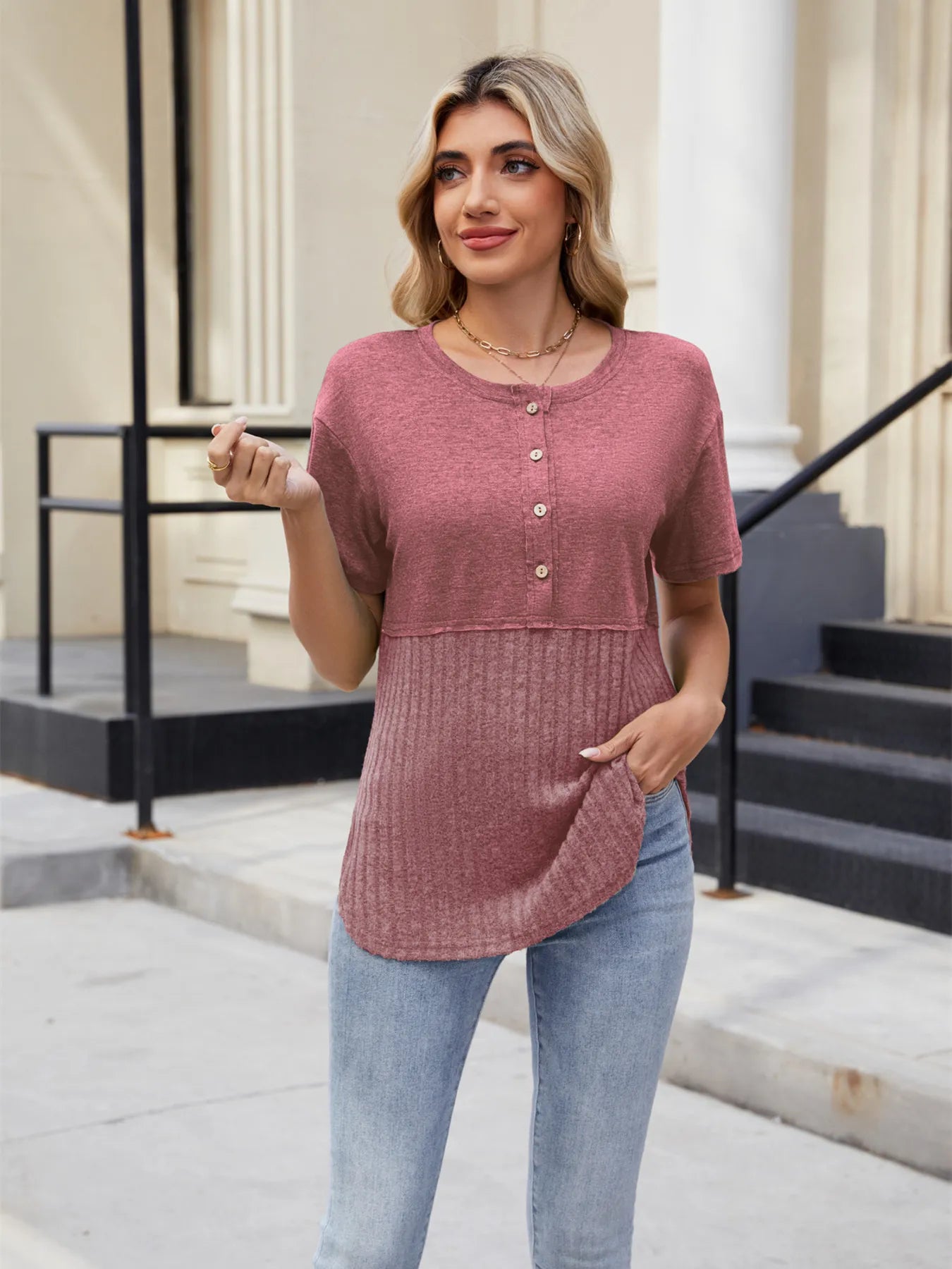 Two-Tone Short Sleeve Top