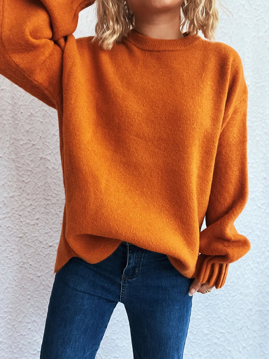 Round Neck Dropped Shoulder Sweater