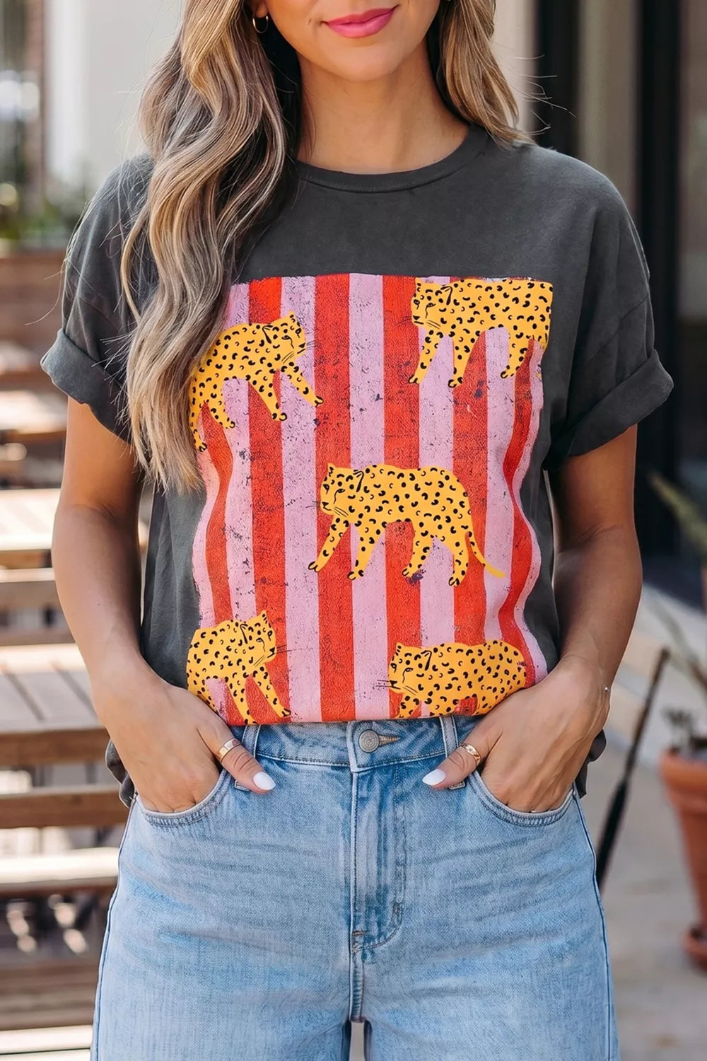 Cheetah Striped Print Retro Graphic Tee
