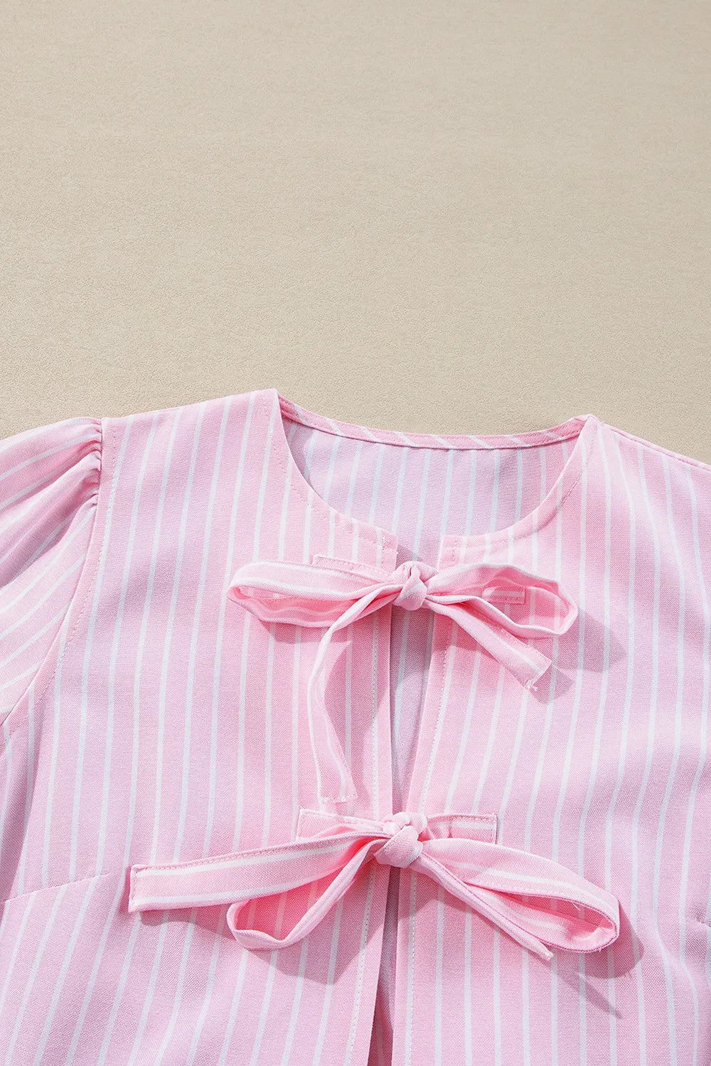 Tie Front Striped Peplum Blouse