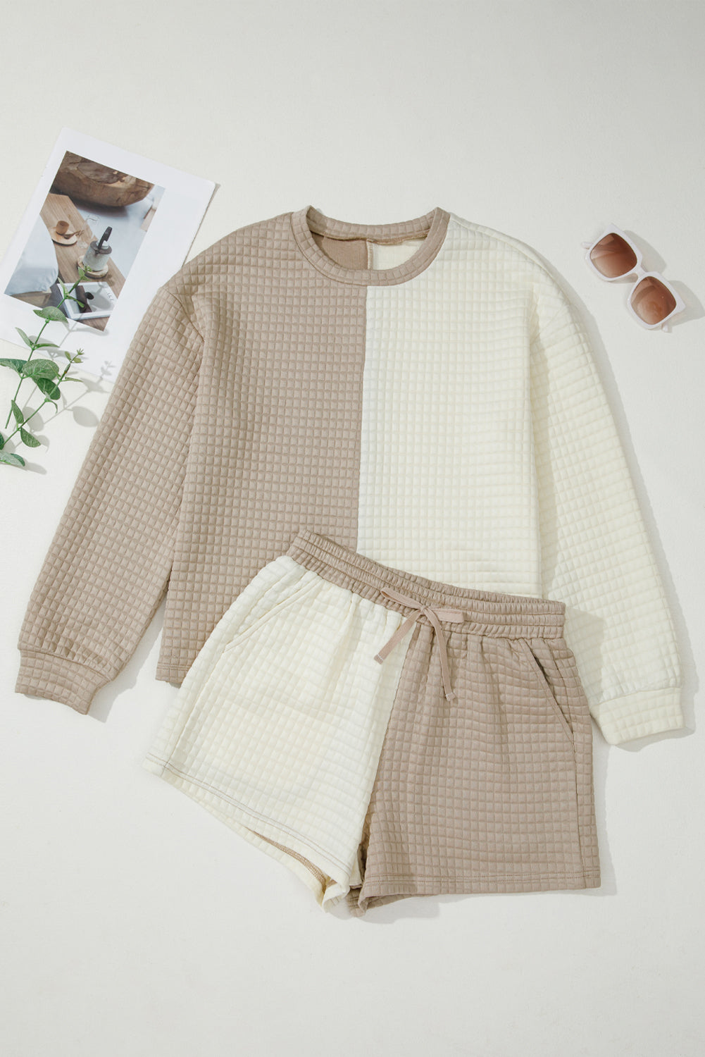 Colorblock Patchwork Textured Top and Short Set