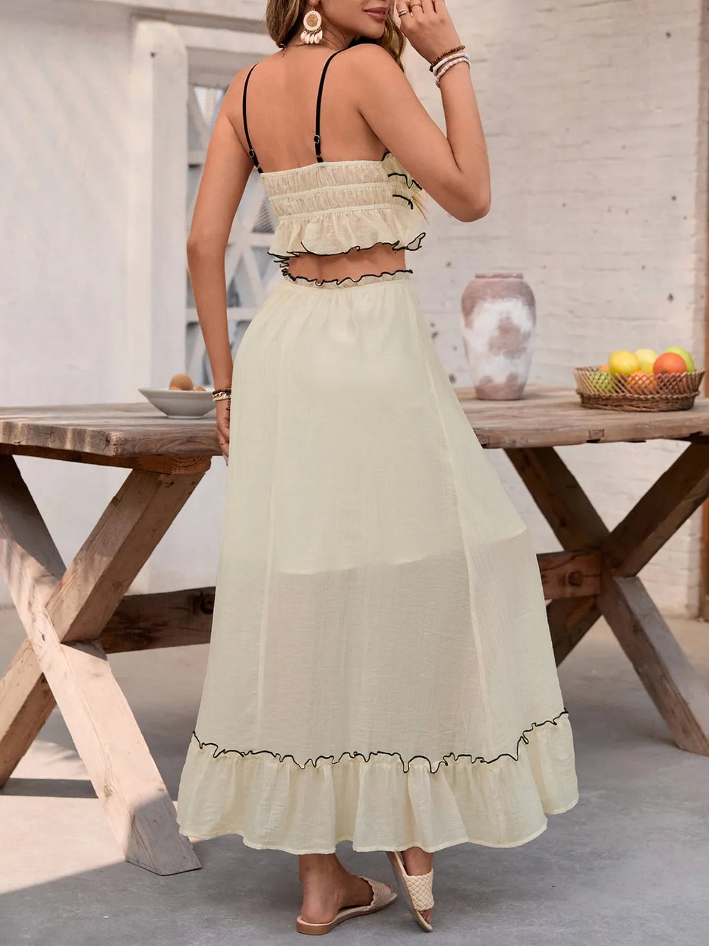 Contrast Trim Scoop Neck Cami and Skirt Set