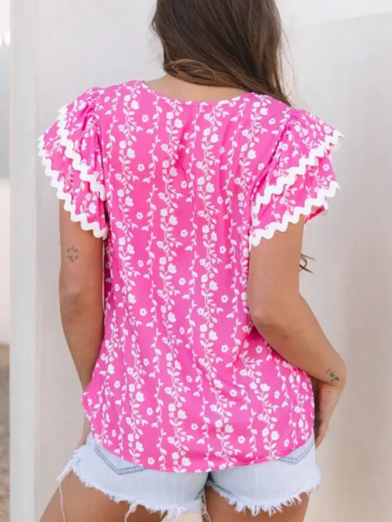 Floral Print Ruffle Sleeve Blouse