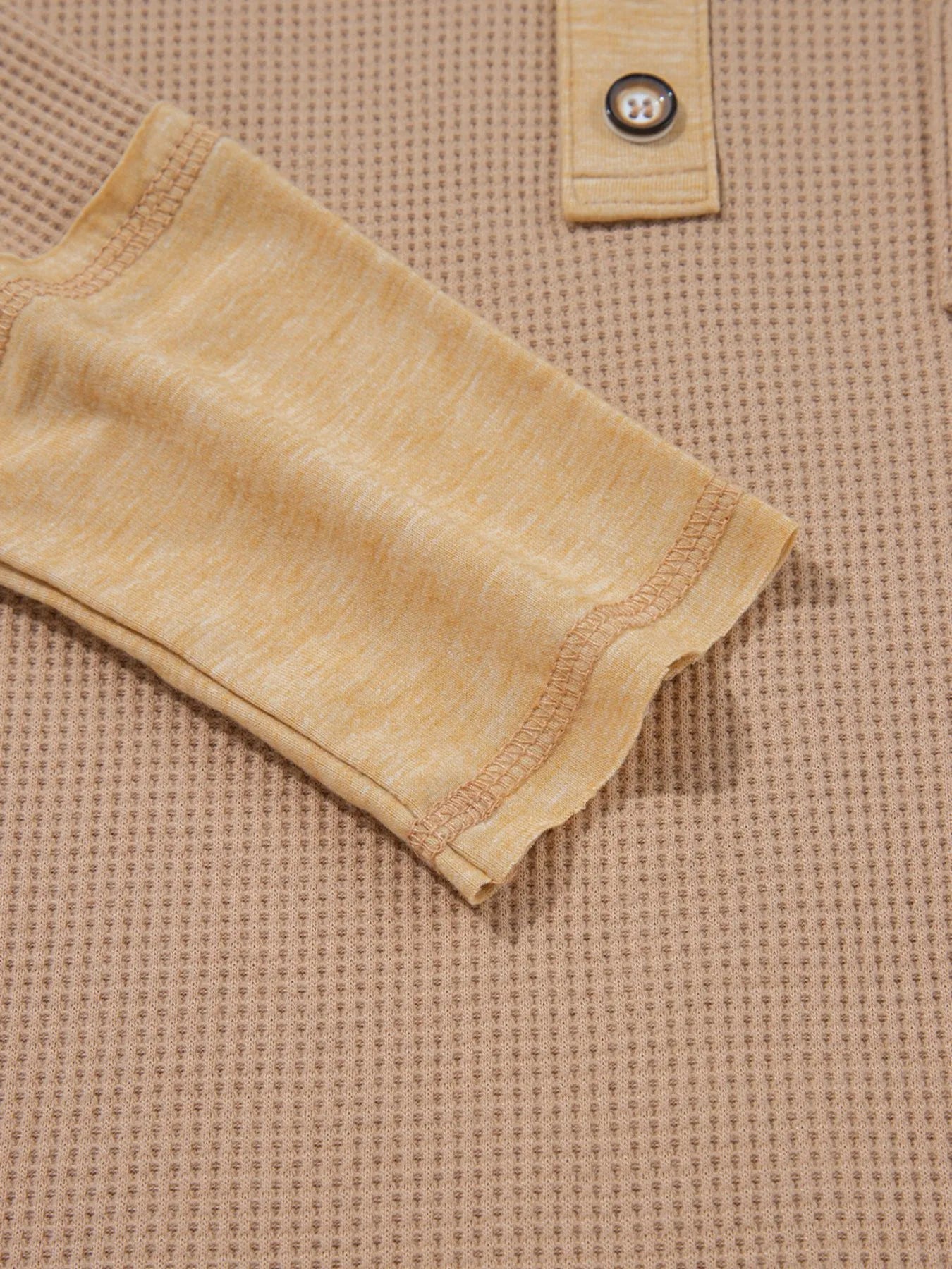 Waffle Textured Tunic Henley Top with Slits