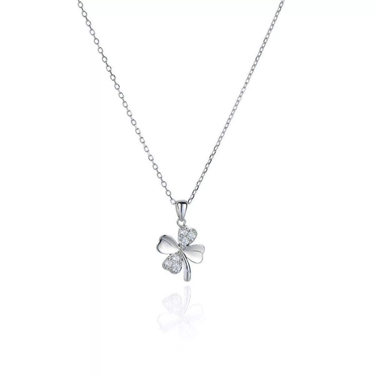 925 Sterling Silver Zircon Clover Pendant Necklace