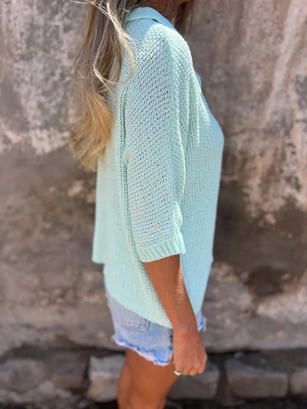 Full Size Johnny Collar Loose Knit Sweater Plus Size