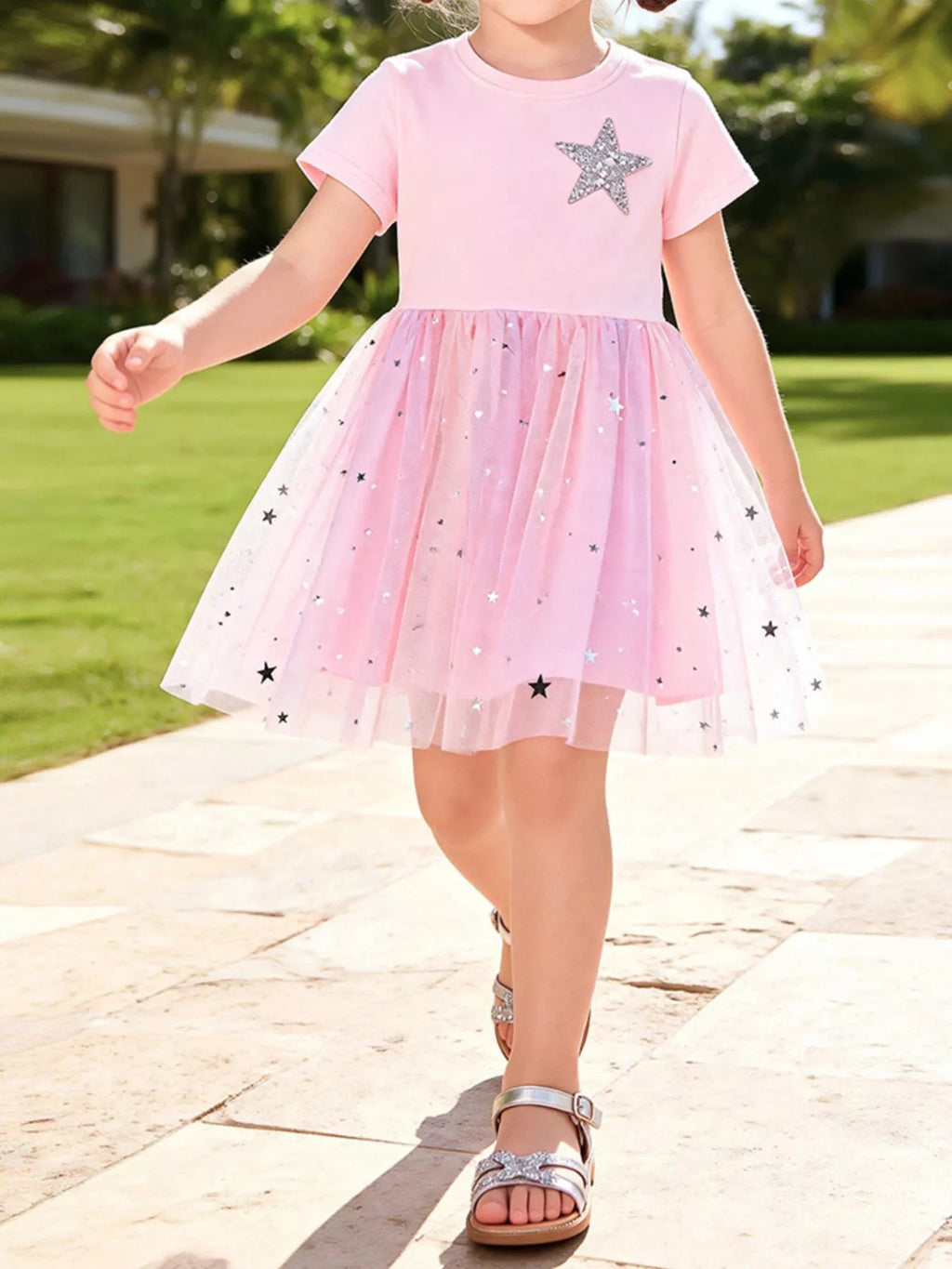 Children's Star Short Sleeve Tulle Dress